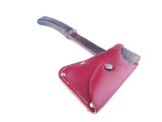 Old rusty ax on a white background