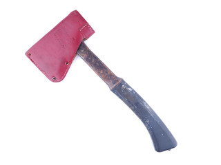 Old rusty ax on a white background