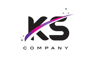 KS K S Black Letter Logo Design with Purple Magenta Swoosh