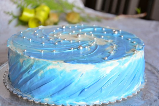 Beautiful blue and white cream cake