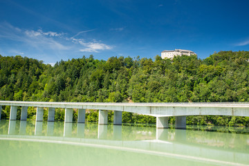 Hollenburg castle and bridge over Drau river