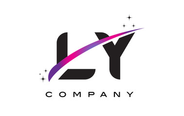 LY L Y Black Letter Logo Design with Purple Magenta Swoosh