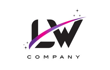 LW L W Black Letter Logo Design with Purple Magenta Swoosh