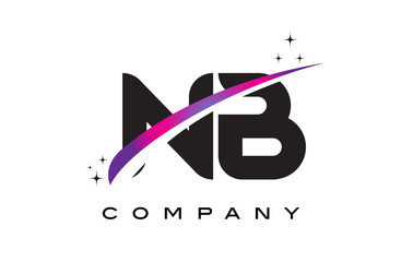 NB N B Black Letter Logo Design with Purple Magenta Swoosh