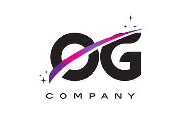 OG O G Black Letter Logo Design with Purple Magenta Swoosh