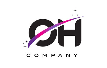 OH O H Black Letter Logo Design with Purple Magenta Swoosh