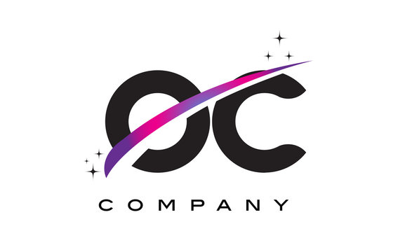 OC O C Black Letter Logo Design with Purple Magenta Swoosh