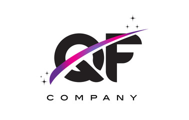 QF Q F Black Letter Logo Design with Purple Magenta Swoosh