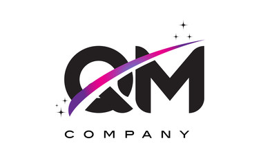 QM Q M Black Letter Logo Design with Purple Magenta Swoosh