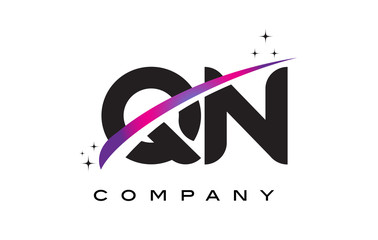 QN Q N Black Letter Logo Design with Purple Magenta Swoosh