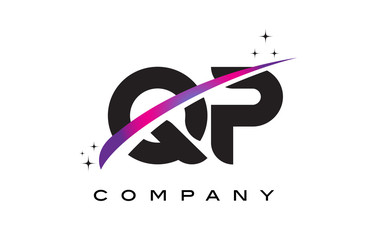 QP Q P Black Letter Logo Design with Purple Magenta Swoosh