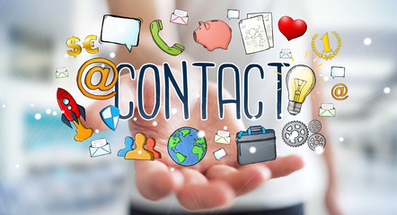 Businessman using manuscript contact text