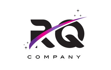RQ R Q Black Letter Logo Design with Purple Magenta Swoosh