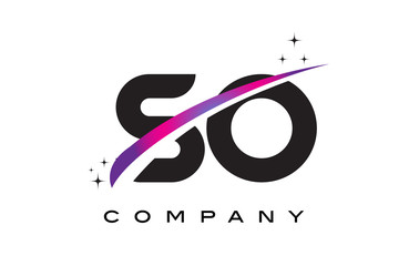 SO S O Black Letter Logo Design with Purple Magenta Swoosh