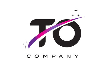 TO T O Black Letter Logo Design with Purple Magenta Swoosh
