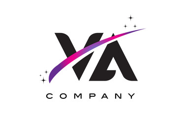 VA V A Black Letter Logo Design with Purple Magenta Swoosh