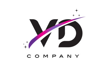 VD V D Black Letter Logo Design with Purple Magenta Swoosh