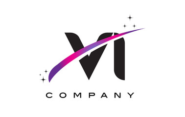 VI V I Black Letter Logo Design with Purple Magenta Swoosh