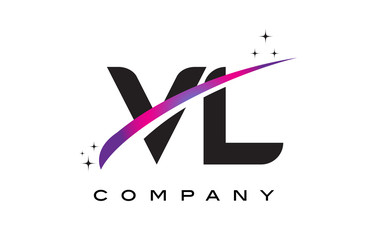 VL V L Black Letter Logo Design with Purple Magenta Swoosh