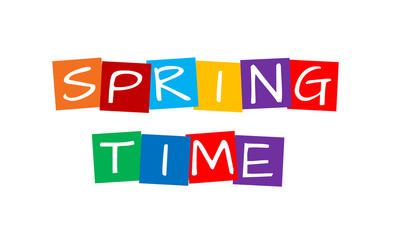 spring time, text in colorful rotated squares