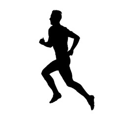 Running man isolated vector silhouette, profile. Side view