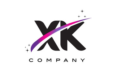 XK X K Black Letter Logo Design with Purple Magenta Swoosh