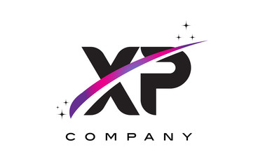 XP X P Black Letter Logo Design with Purple Magenta Swoosh