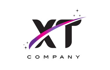 XT X T Black Letter Logo Design with Purple Magenta Swoosh