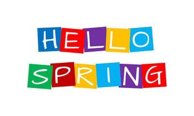 hello spring, text in colorful rotated squares