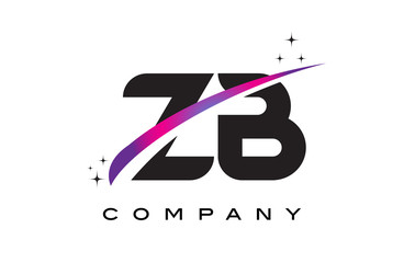 ZB Z B Black Letter Logo Design with Purple Magenta Swoosh