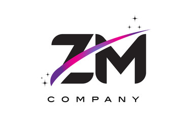 ZM Z M Black Letter Logo Design with Purple Magenta Swoosh