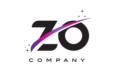 ZO Z O Black Letter Logo Design with Purple Magenta Swoosh