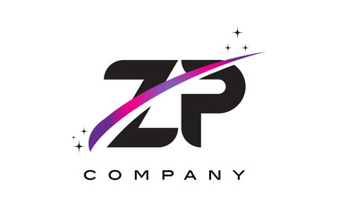 ZP Z P Black Letter Logo Design with Purple Magenta Swoosh