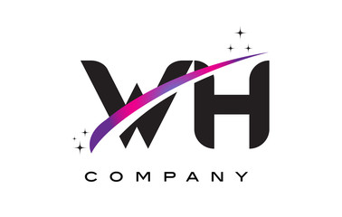 WH W H Black Letter Logo Design with Purple Magenta Swoosh