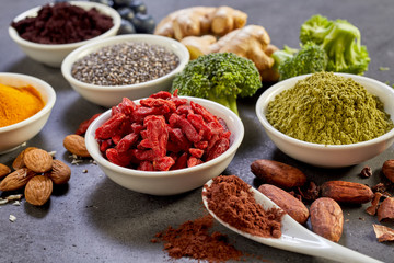 Bowls of spices and nuts