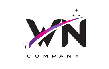 Fototapeta na wymiar WN W N Black Letter Logo Design with Purple Magenta Swoosh