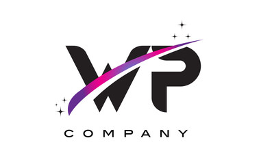 WP W P Black Letter Logo Design with Purple Magenta Swoosh