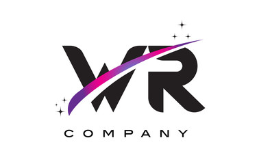 WR W R Black Letter Logo Design with Purple Magenta Swoosh