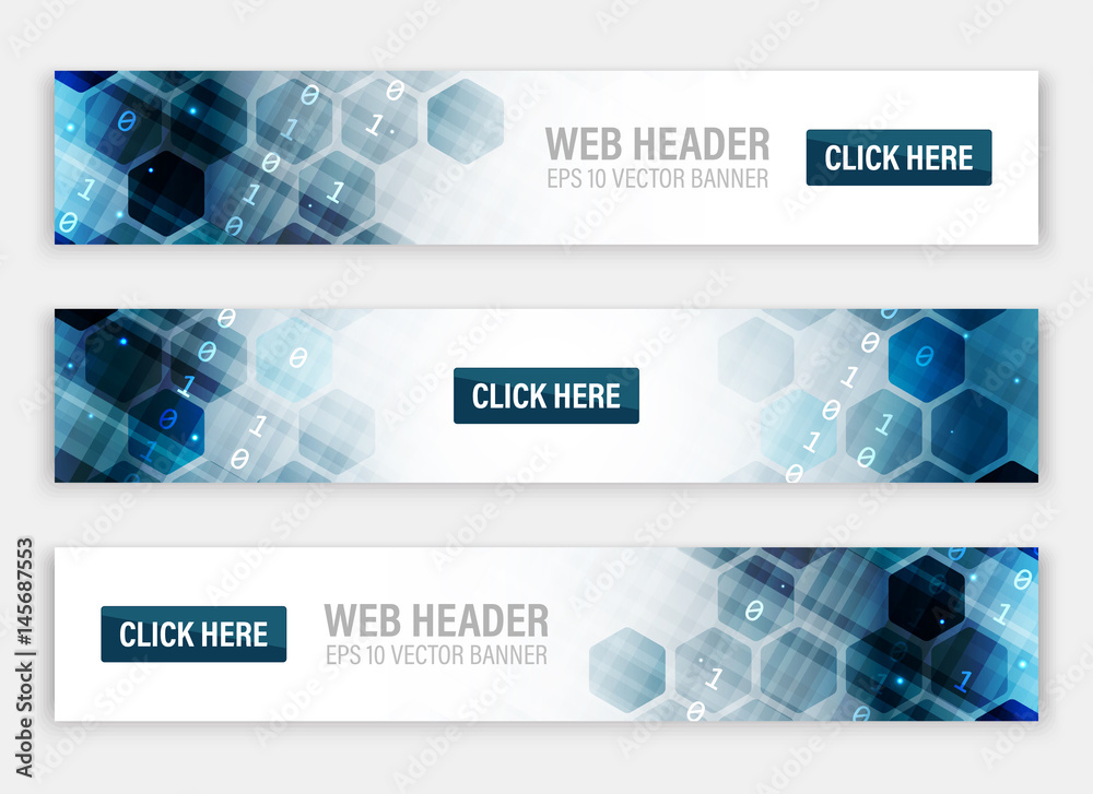 Aufkleber web headers or banners with abstract vector hexagonal pattern.