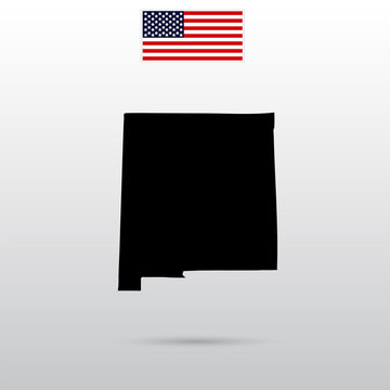 Map Of The U.S. State Of New Mexico. American Flag