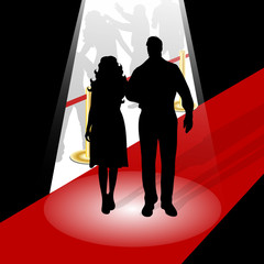 Couple silhouette on a red carpet