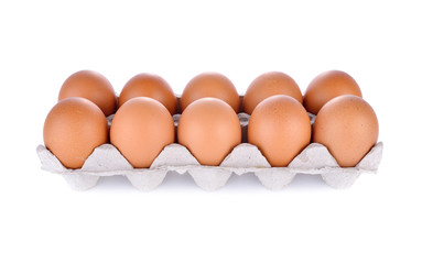 eggs in compartment paper tray package on white background