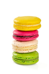 delicious multicolored macaroons isolated on white