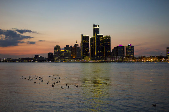 Detroit Skyline at Sunset, as seen from Windsor