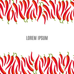 Red hot chili peppers frame border with your text place. Abstract Cinco de Mayo background for your greeting cards design or poster. Vector illustration