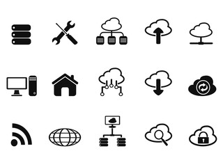 black cloud network icons set