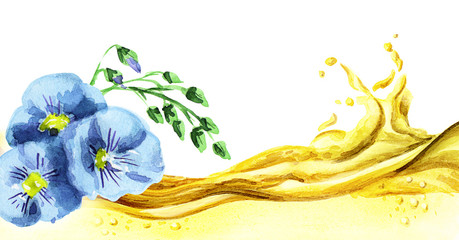 Flax oil wave, watercolor