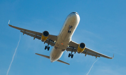 Fototapeta na wymiar Vueling Airlines plane landing