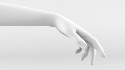 White hand on a white background. 3d image, 3d rendering.
