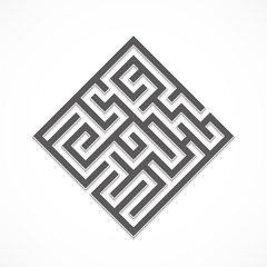 Black maze with shadow on a white background. Labyrinth.